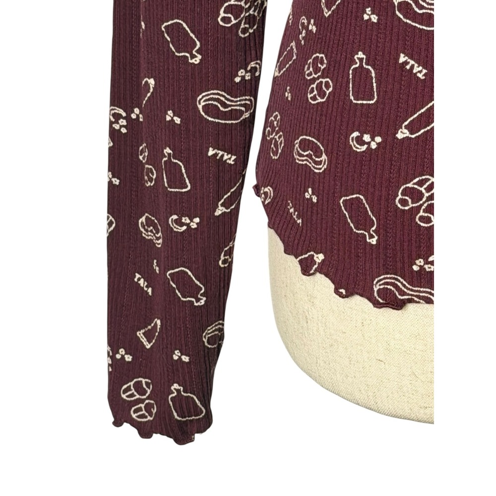 Tala Sleepwear Henley Women Small Port Burgundy Ribbed Lettuce Hem Pajama Top - Picture 6 of 10